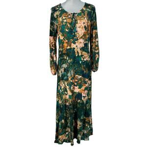 Soft Surroundings Dakota Floral Long Sleeve Maxi Dress Size M Green Multicolor
